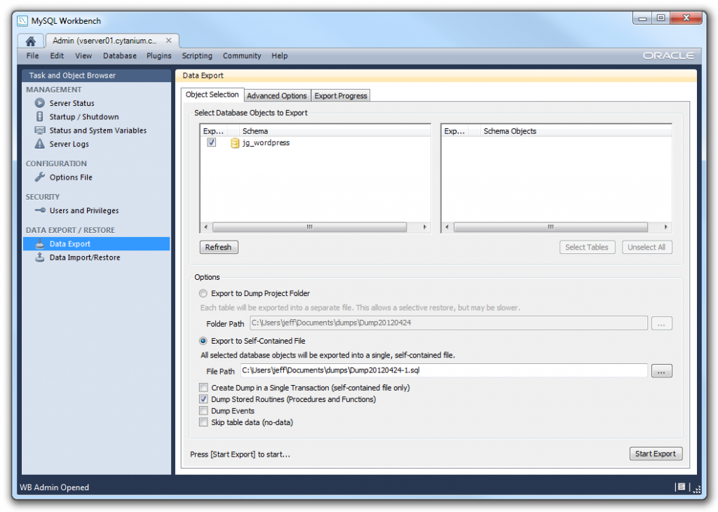 data dump of mysql from rdp server