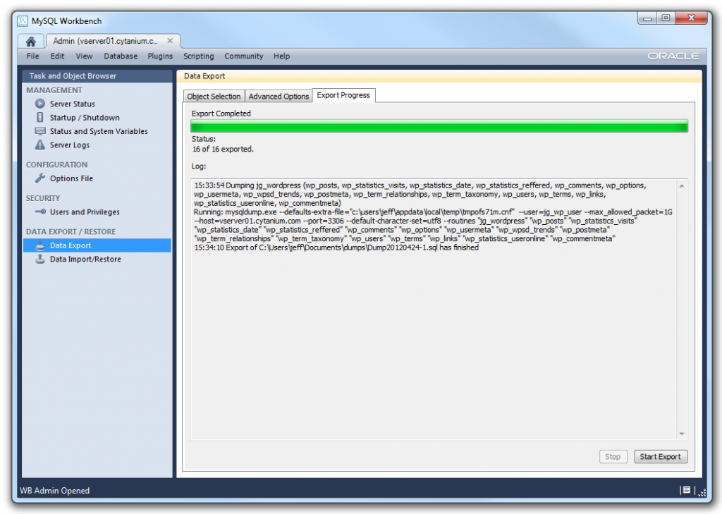 mysql workbench backup database