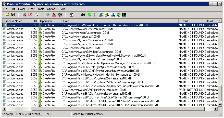 Procmon WMI SQL