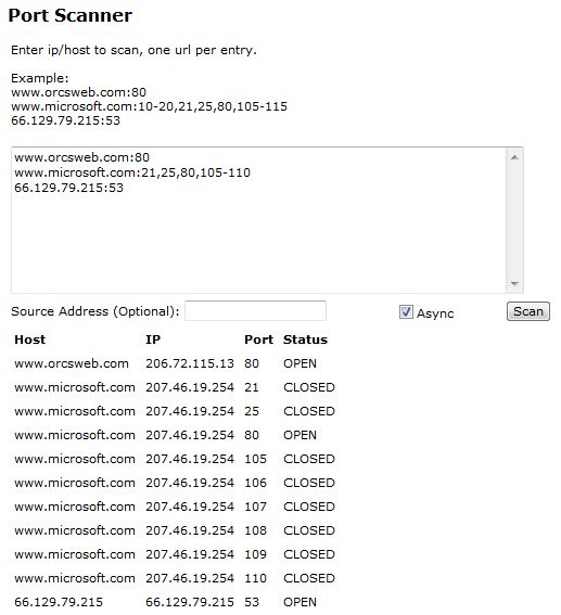 ASP.NET Port Scanner